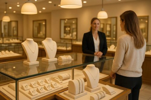 vendor and customer inside jewellery store