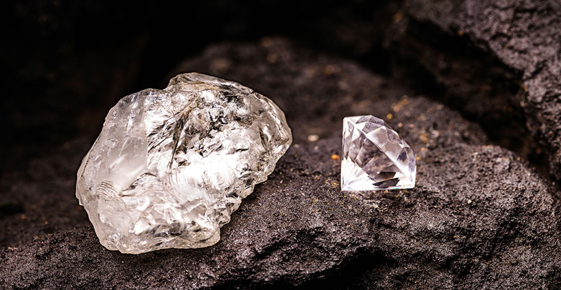 Two diamonds on a rock.
