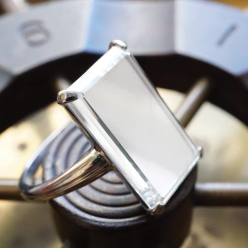 A contemporary portrait-cut diamond ring.