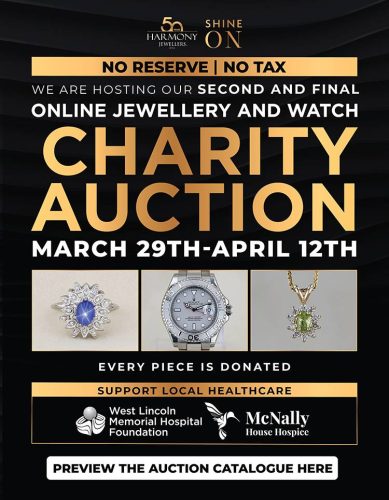 Jewellery and watch charity auction flyer.