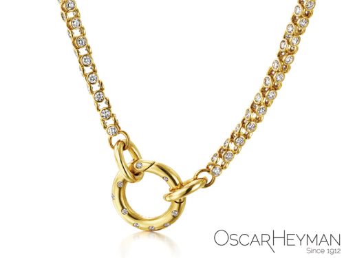 Oscar Heyman 18K gold watch chain with diamonds.