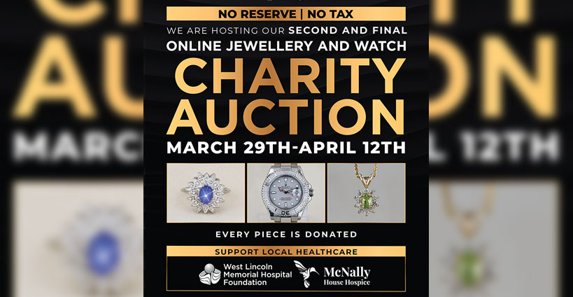 Jewellery and watch charity auction flyer.
