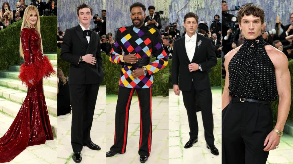 Collage of Nicole Kidman, Dónal Finn, Colman Domingo, Tom Francis, and Connor Storrie at the MET Gala carpet in 2026