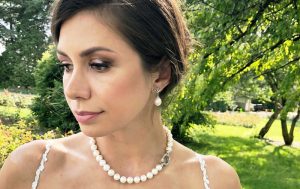 close up of pearl necklace and clasp