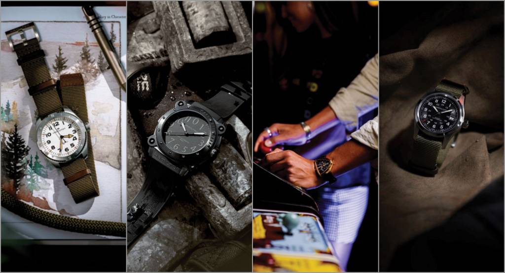 A collage of The Khaki Field Murph. The Khaki Navy BELOWZERO. The Ventura. The Khaki Field Automatic.
