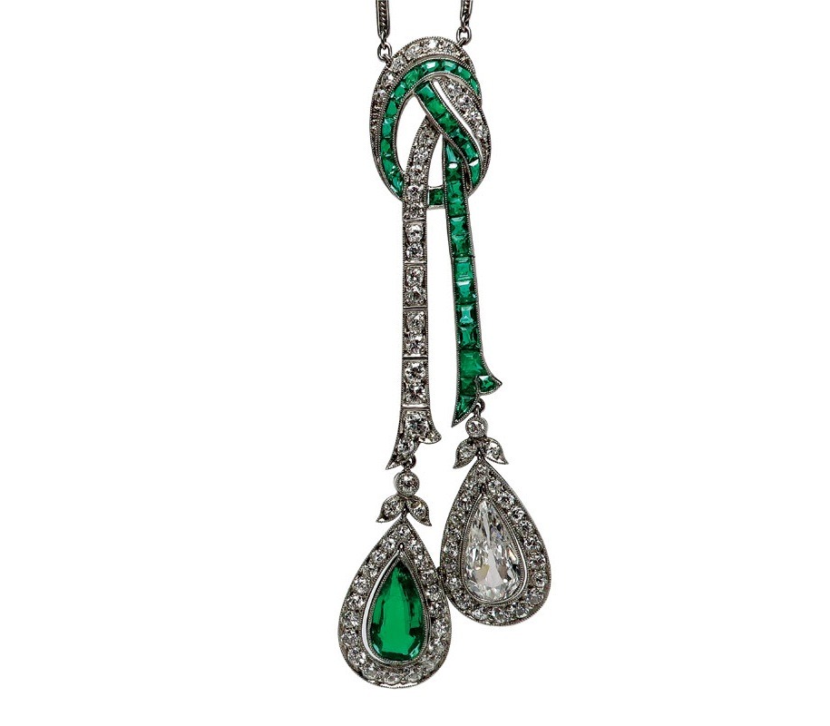 A 1920s emerald and diamond necklace.