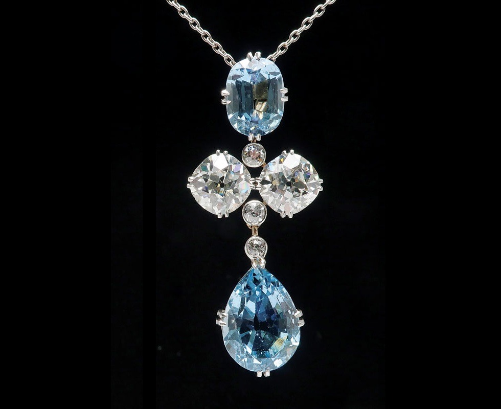 A 1930s aquamarine and diamond necklace.