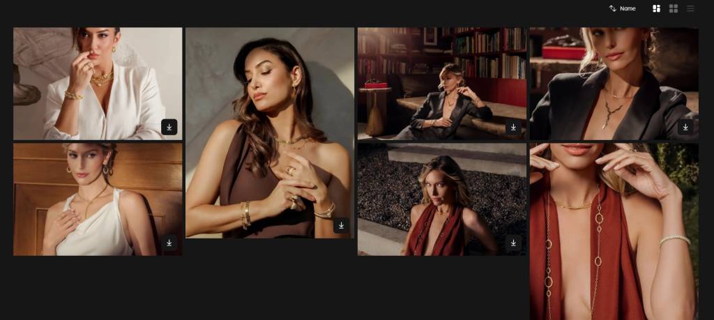 A collage of models posing with Armadani jewellery.